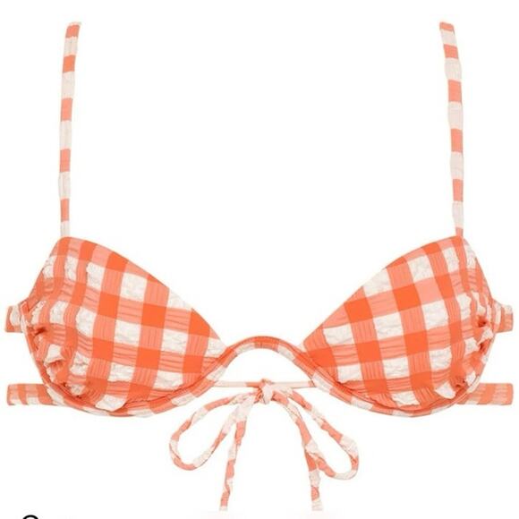 NWT Montce Shrimp Gingham Elany Tie-Up Bikini Top - Picture 1 of 7